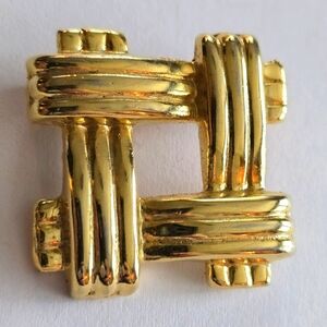 Vintage brooch square basket weave hashtag gold tone pin